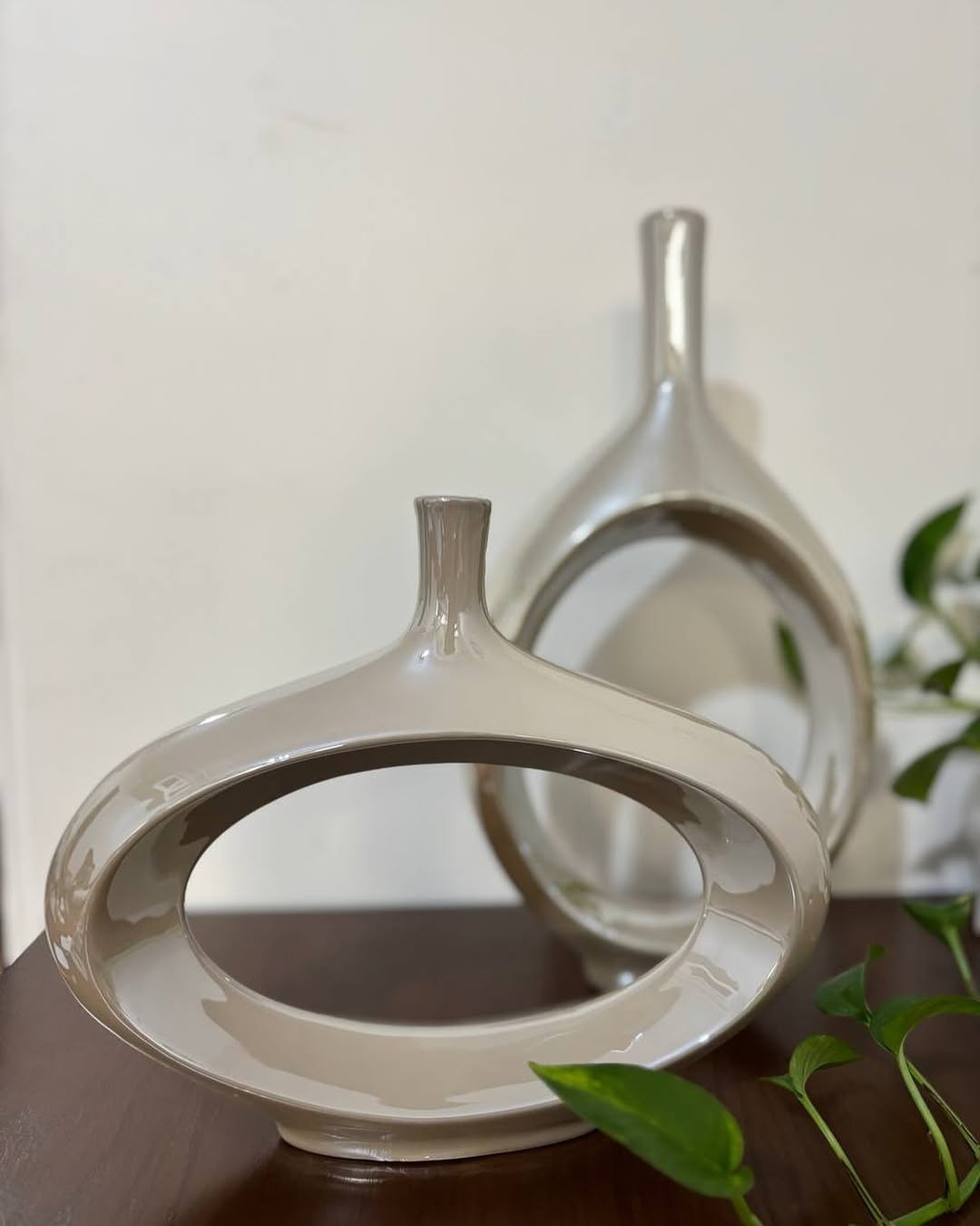 گلدان رینگ بزرگ جفتی سرامیکی با لعاب لاستر